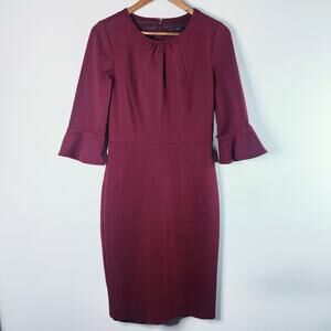 J. Crew Womens Cranberry Bell Sleeve Ponte Sheath Midi Dress Size 4T Wedding